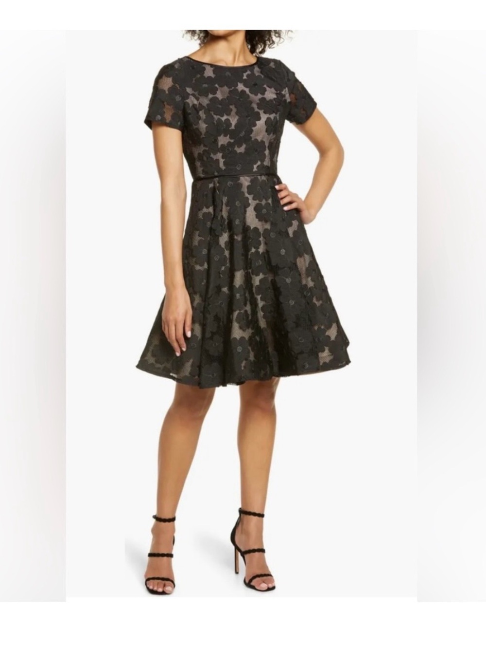 Shani black floral Lace  A line mini  Dress